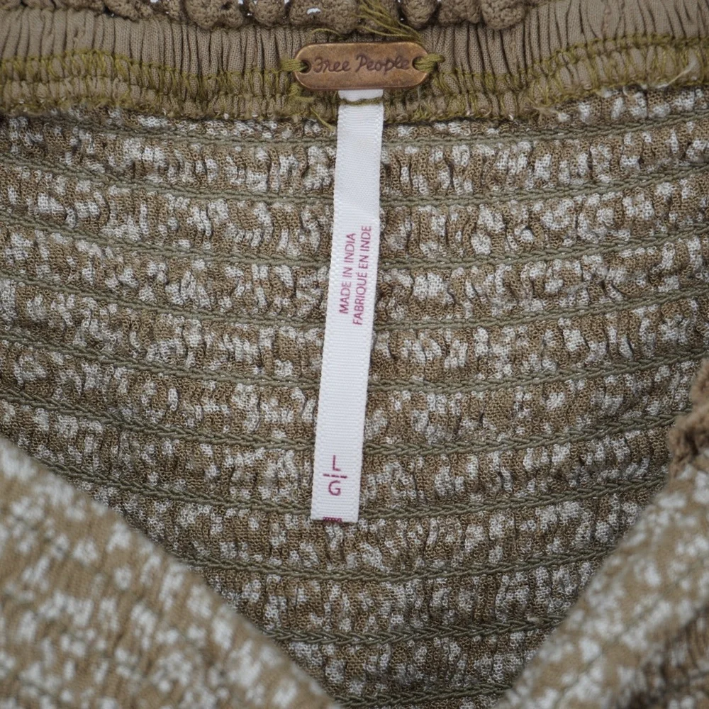 Free People Olive Floral Peasant Top